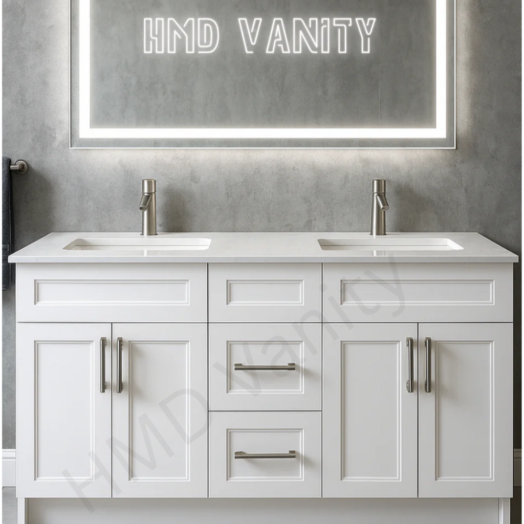 72" Double Sinks Stone Top - 71″ Bathroom Vanity (Top & Vanity Sold Separately) – HDF Cabinet Free-Standing Design