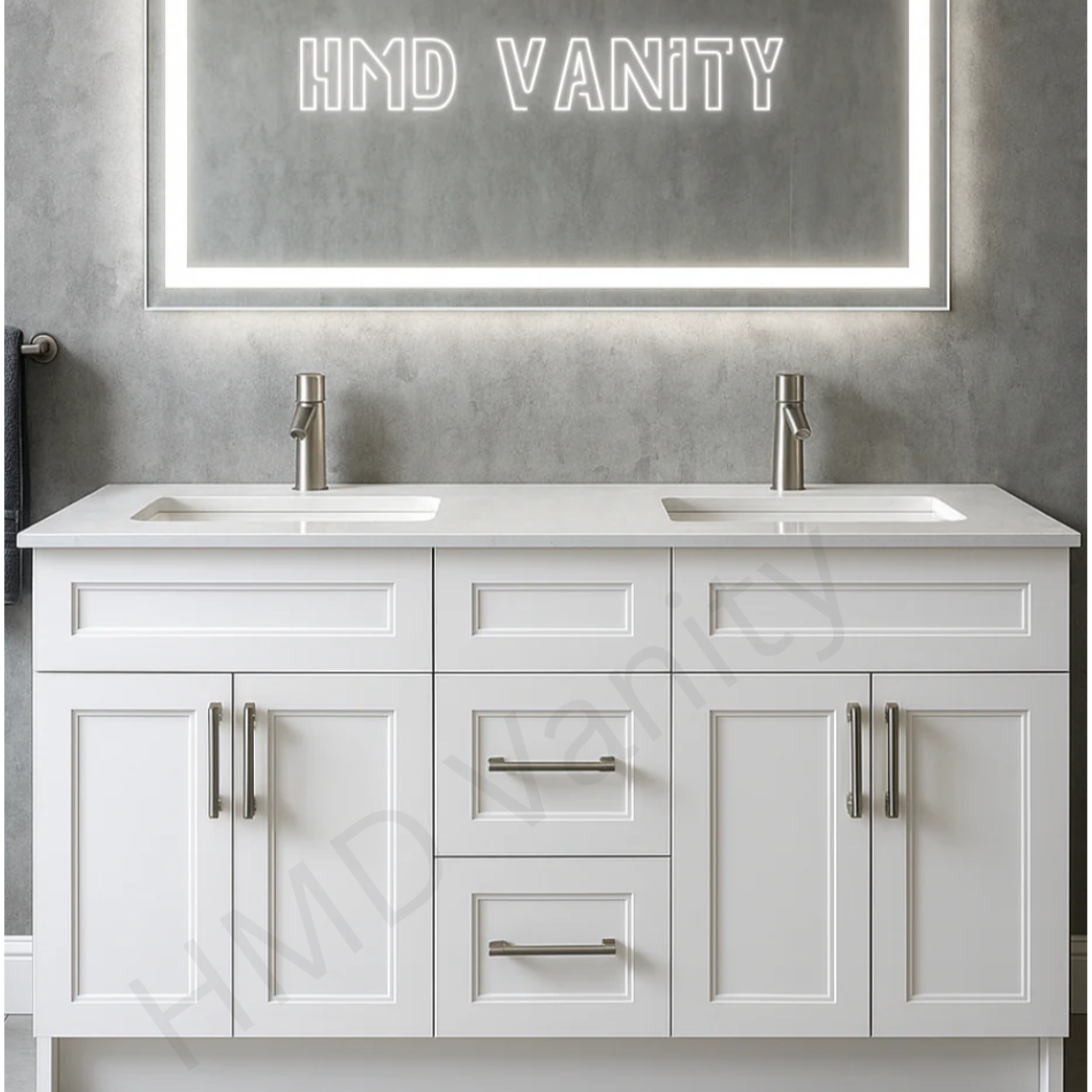 72" Double Sinks Stone Top - 71″ Bathroom Vanity (Top & Vanity Sold Separately) – HDF Cabinet Free-Standing Design
