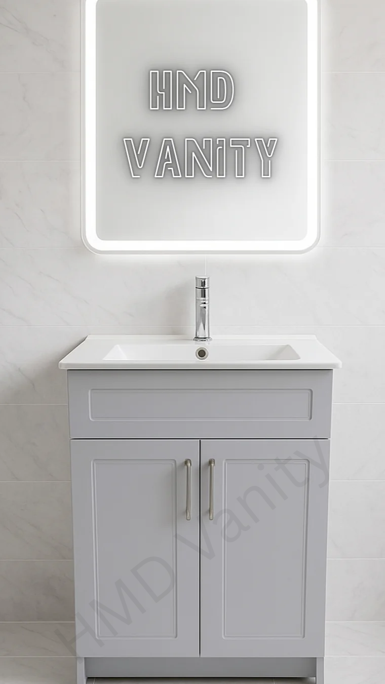 24" Top – 23" Light Gray Finish Vanity (Top & Vanity Sold Separately). Freestanding MDF Cabinet