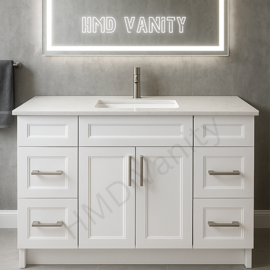 48" Single Sink Stone Top - 47″ Bathroom Vanity (Top & Vanity Sold Separately) – HDF Cabinet Free-Standing Design