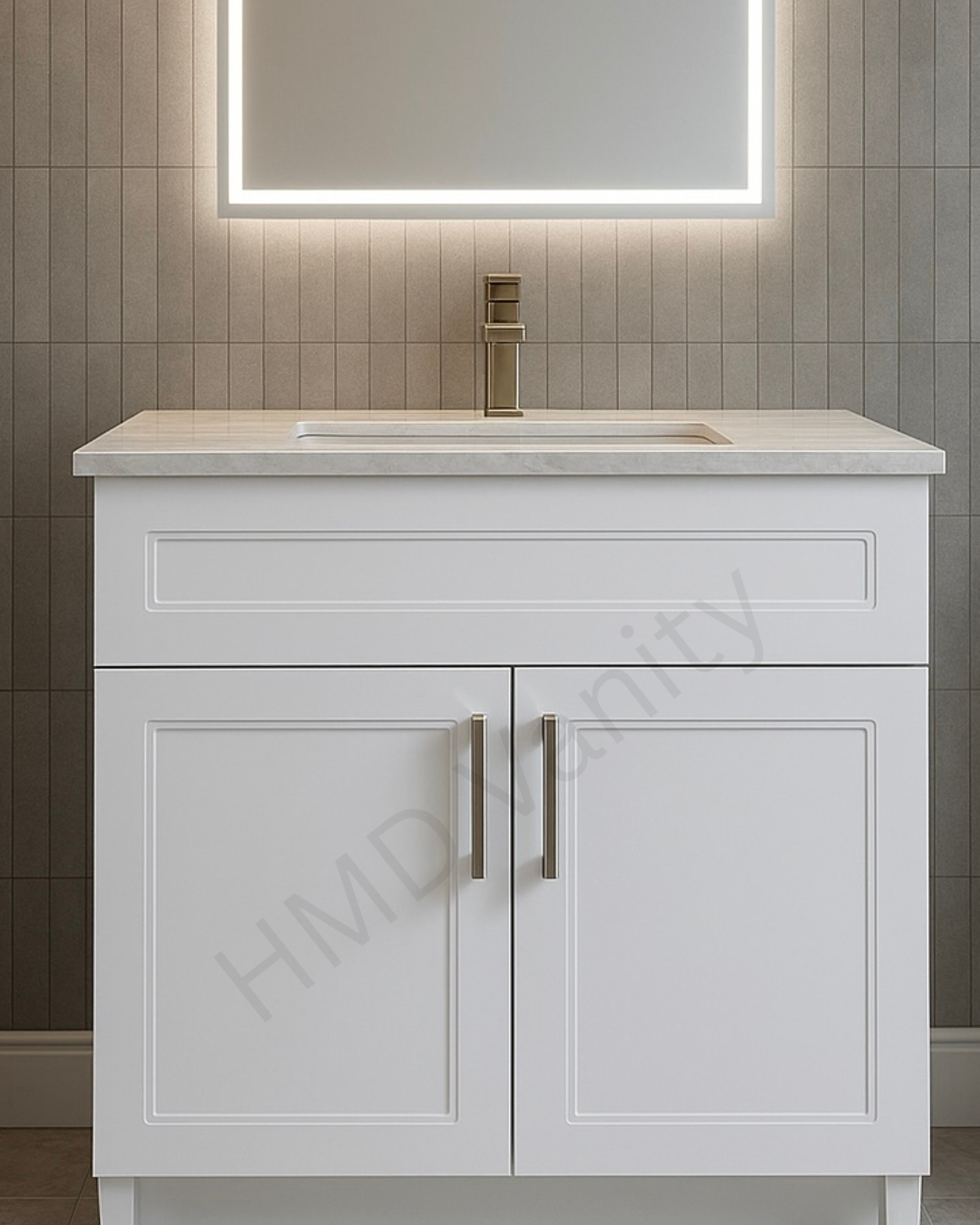 30" Stone Top – 28" White Vanity (Top & Vanity Sold Separately). Timeless Design, Freestanding HDF Cabinet