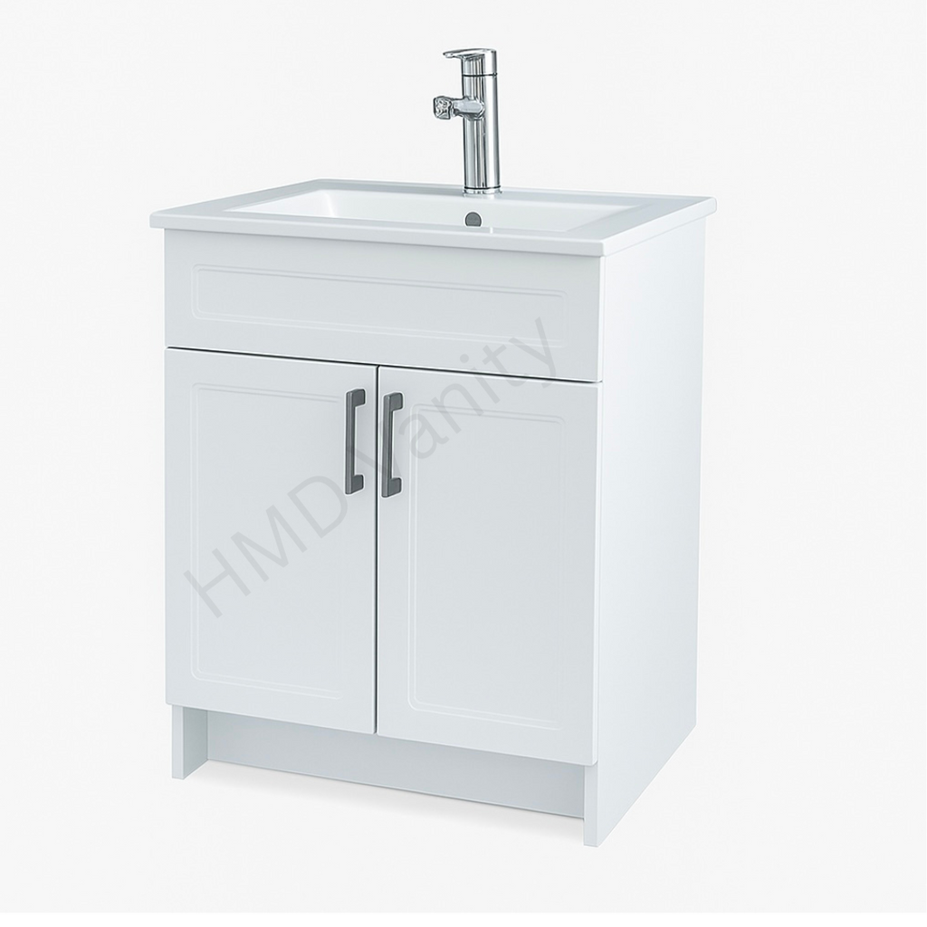 24" Top – 23" White Vanity (Top & Vanity Sold Separately). Freestanding MDF Cabinet