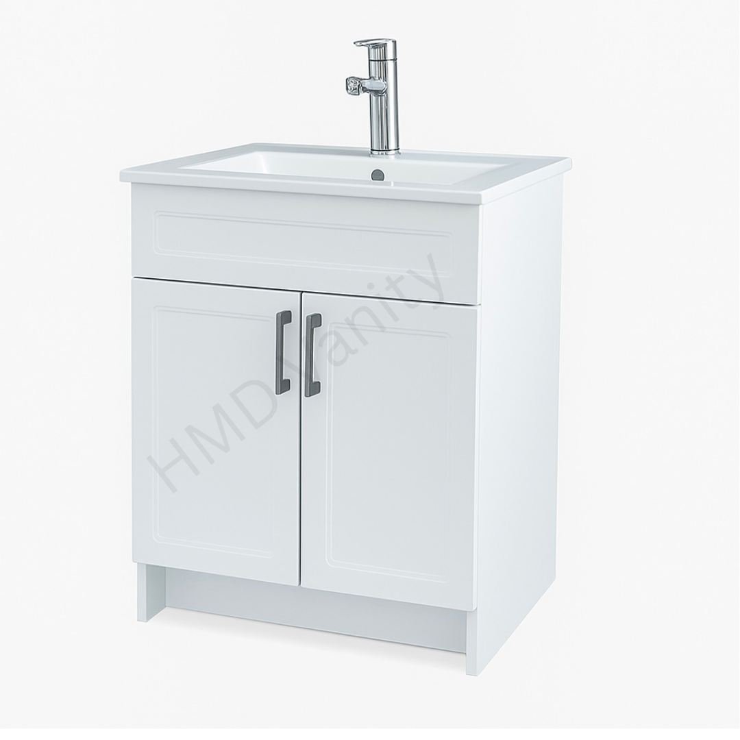 24" Top – 23" White Vanity (Top & Vanity Sold Separately). Freestanding MDF Cabinet